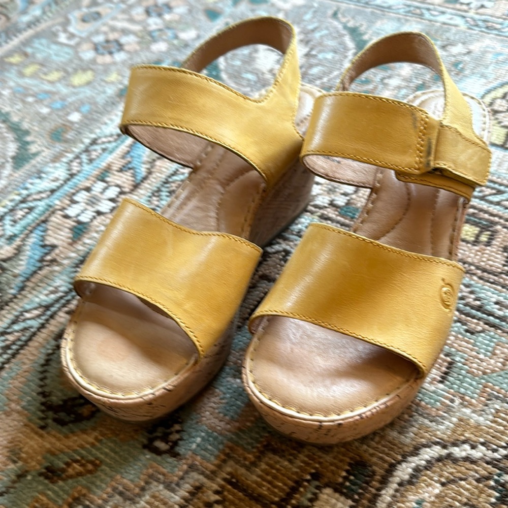 Born Yellow Leather Wedges 8